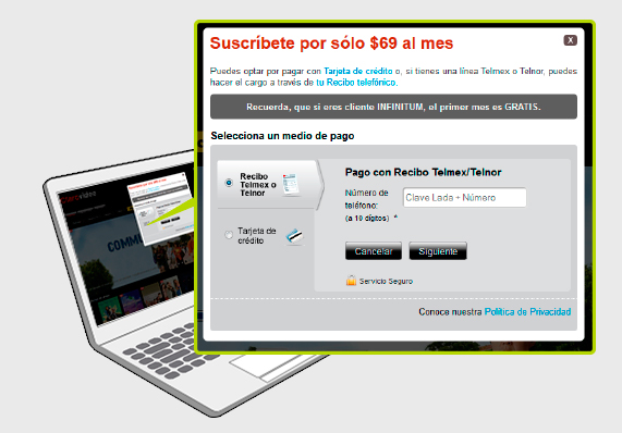 Elige el medio de pago de tu preferencia: Recibo Telmex o Tarjeta de Crédito